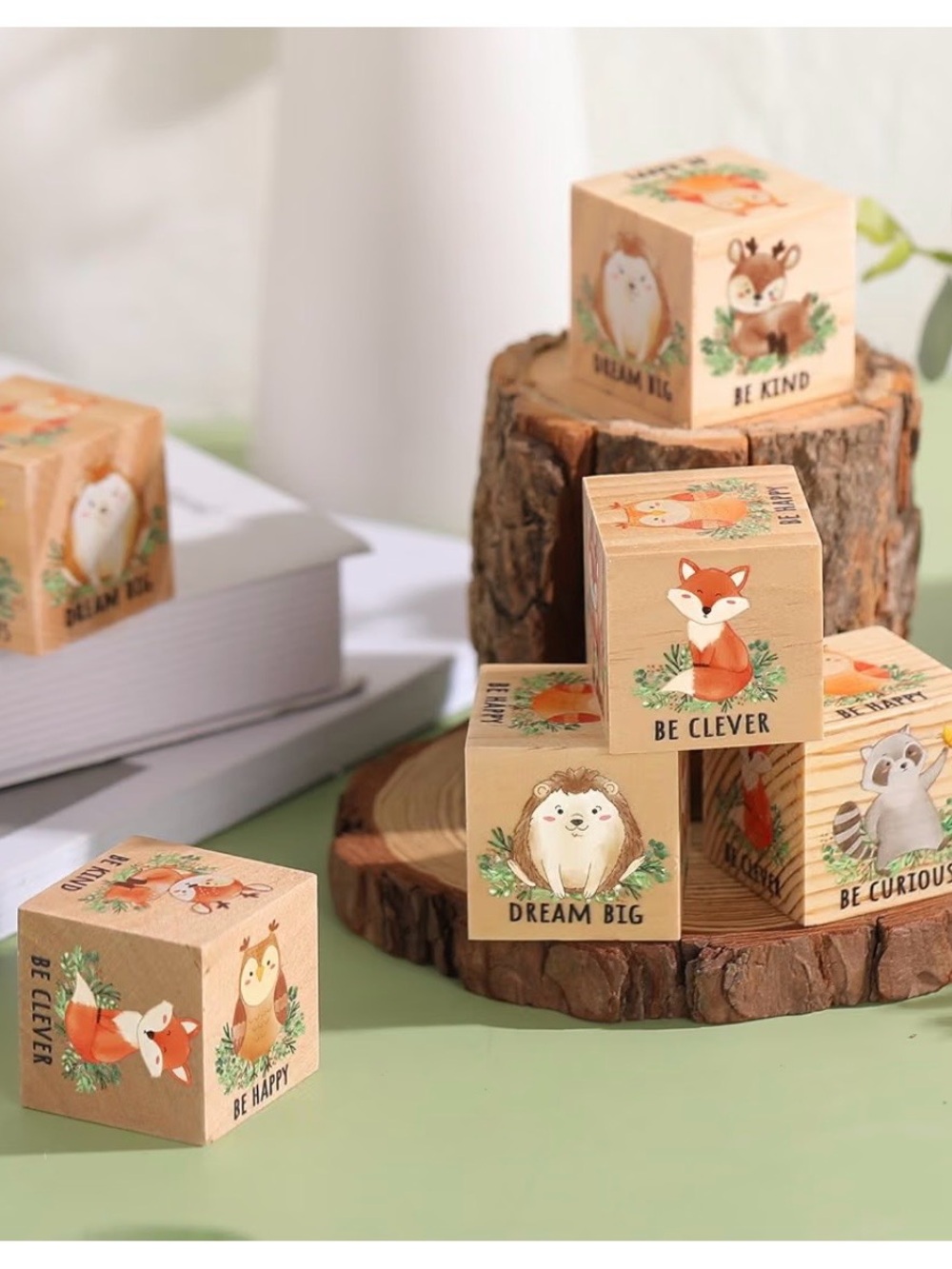 Woodland Animal Motivational Blocks - Natural Wood